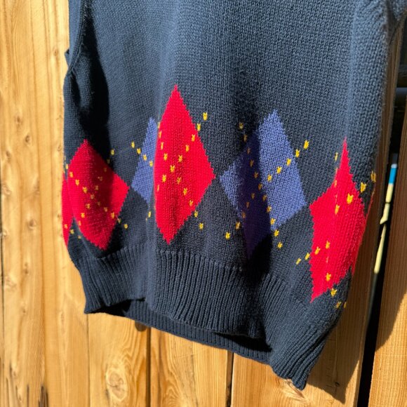 Vintage Sweater Vest 90s Lizsport Navy Argyle Sleeveless | Petite S/M - Picture 6 of 10